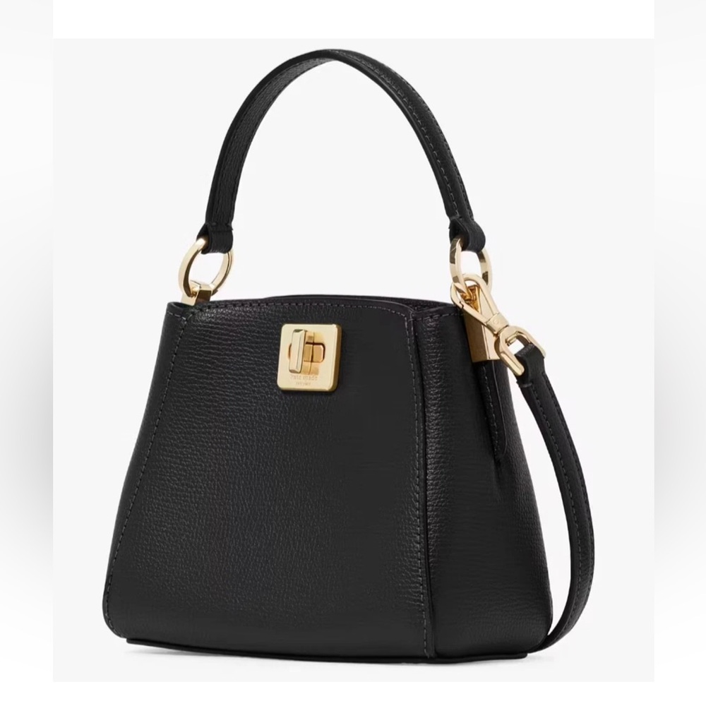 Kate Spade  ♠️ Phoebe Mini Top Handle Black Leather Crossbody Handbag Gold KI924